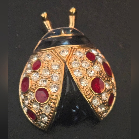 Roman Vintage Ladybug Brooch Bug Gold Rhinestones & Enamel EUC - Picture 5 of 6